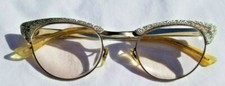Vintage Bifocal Eyeglasses Silver Aluminum Hammered Metal Cat Eye Frame 5 1/2
