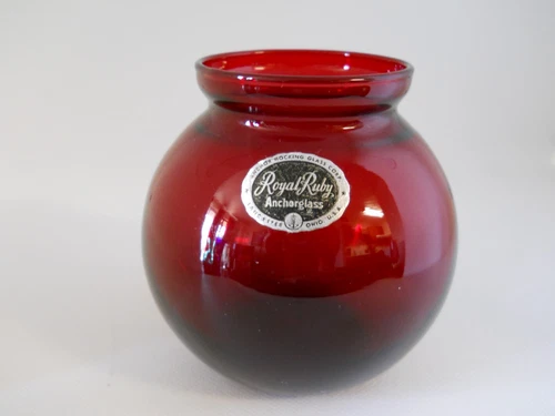 Vintage Anchor Hocking Glass Royal Ruby Red Ball Vase 3.75"H