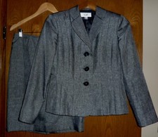 LE SUIT - SHIMMERING BLACK/SILVER FINE-WEAVE 2-PC SKIRT SUIT - PETITE 8P
