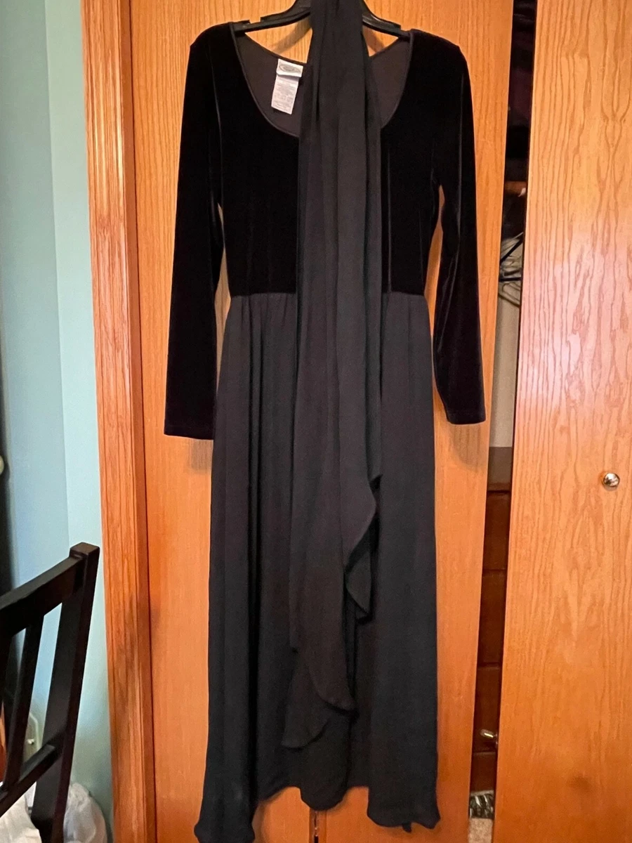 Laura Ashley Maxi Dress Black Velvet Top Long Sleeve Size 10 and Accessory Scarf