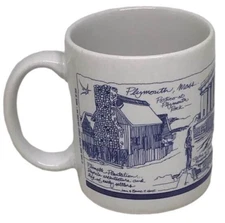 Plymouth Massachusetts Mass Mug 1990 Mayflour Chief Massasoit Rock Blue Hart USA