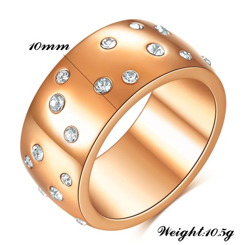 10mm Silver Gold Black Rose Gold Full Cz Band Men Stainless Steel Ring Size 6-12 - Picture 5 of 10
