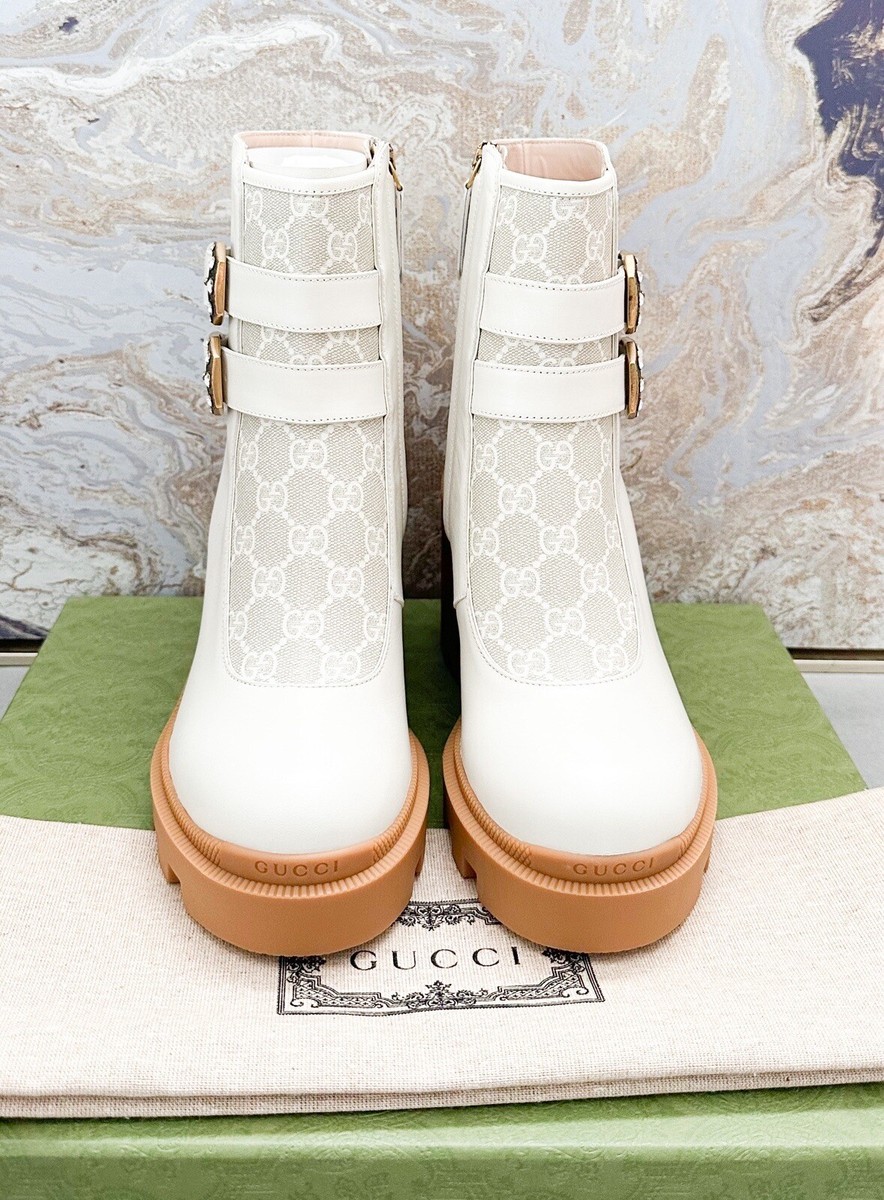 Gucci Kensington GG Supreme Monogram Double Buckle Leather Ankle