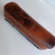 Vtg Tooled Leather Shoe Polish Brush Cow Hide Zipper Compartment Duck