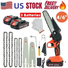 4"/ 6" Cordless Mini Chainsaw Handheld Chain Saw Wood Cutter Tool w/ 3 Batteries