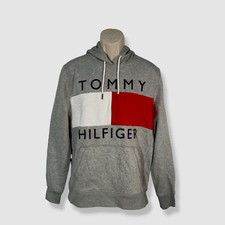  99 Tommy Hilfiger Men's Gray Quinn Logo Pull-Over Hoodie Sweater Size Large