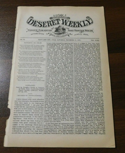 1889 November DESERET WEEKLY Salt Lake City UTAH Newspaper Pioneer Publication eBay