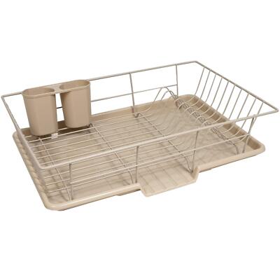 Metal Plasic 3 Piece Dish Drainer Rack Set With Drying Board And Utensil Holder 