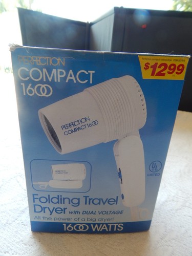 PERFECTION compact 1600 hair blow dryer travel WHITE vintage