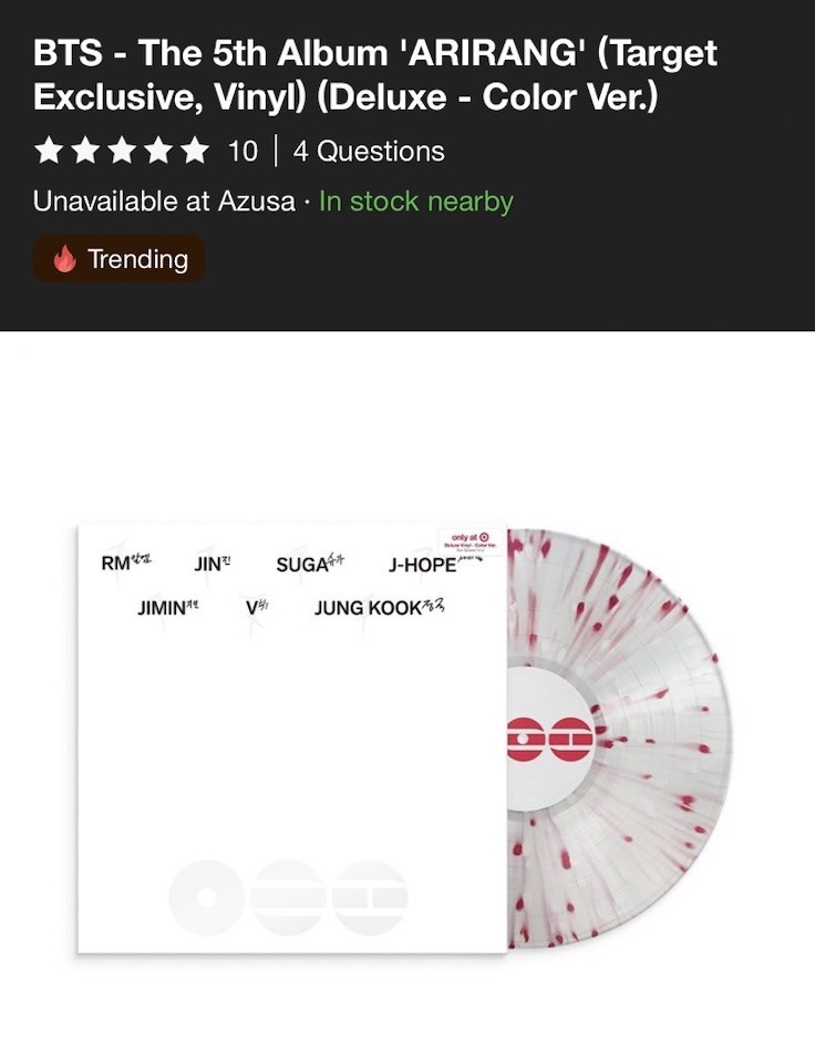 BTS - The 5th Album 'ARIRANG'(Target Exclusive, Vinyl) (Deluxe