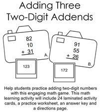 Adding Three Two-Digit Numbers Teacher Made Math Learning Center Resource Game