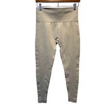 SET Active Leggings Womens Large Beige Ribbed Side High Waist Activewear gym