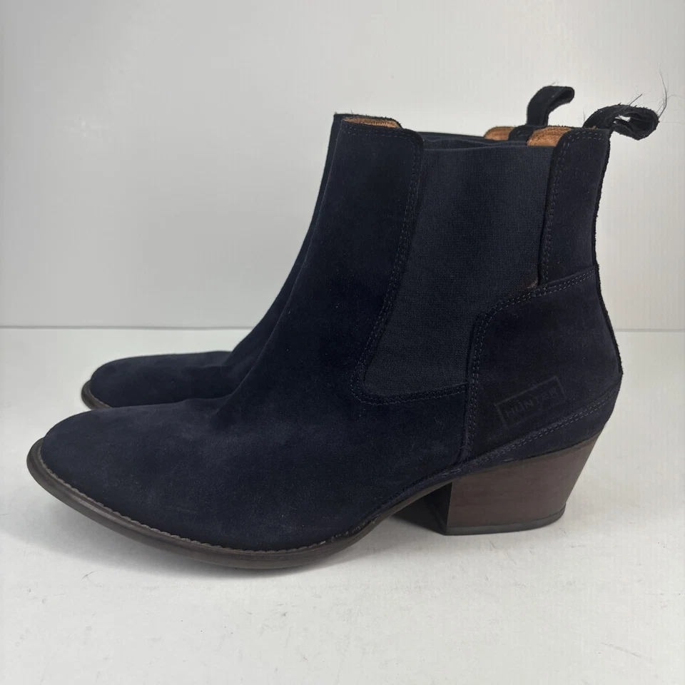 Hunter Refined Mujer US 10 Azul Marino Gamuza Tacón Chelsea Botines Pull-On Foto 3 de 4