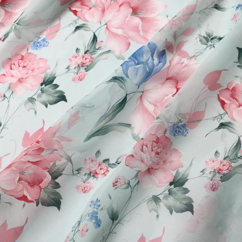 Falda de vestir de tela de gasa floral azul naranja de 58"" de ancho material Hanfu gasa Foto 4 de 4