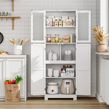 Kitchen Cabinet Pantry Tall Wardrobe 4 Door Storage Cupboard White Home Unit