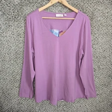 Belle by Kim Gravel Top Womens Large Purple Mixed Media V Neck Tee Casual