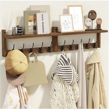 Rustic 10-Hook Wooden Wall Rack with Shelf - Perfect for Entryways  Bedrooms
