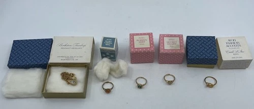 Vintage AVON JEWELRY Rings & Necklace Costume Jewelry Lot Of 5 Original Boxes