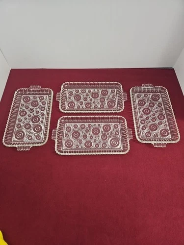 VTG Set of 4 Anchor Hocking Colonial Lady Bullseye Lunch Plates w Handles 10"