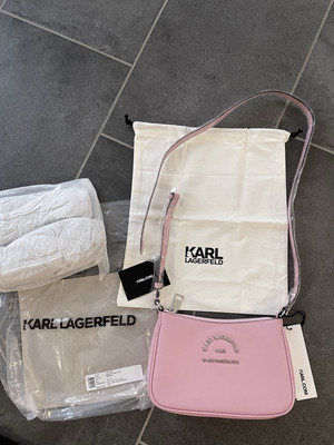 Karl Lagerfeld Tasche Umhängetasche Crossbody Rosa Silber Neu 