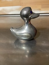 Vintage Leonard Metal  Silver plated DUCK Coin  Bank No Key Missing Eye