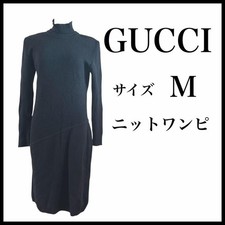 USED GUCCI BLACK RIB KNIT DRESS, LONG SLEEVE, SIZE M, BLACK, GOOD