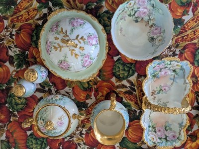 J. Pouyat Limoges China hand decorated gold trimmed dessert or tea service set