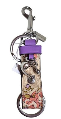 Coach Trigger Snap Bag Charm with Floral Print Silver Sand Multi-Color CAS96 New