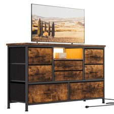 8 Drawer Wide Dresser TV Stand Storage Cabinet with Power Outlet Shelves Table