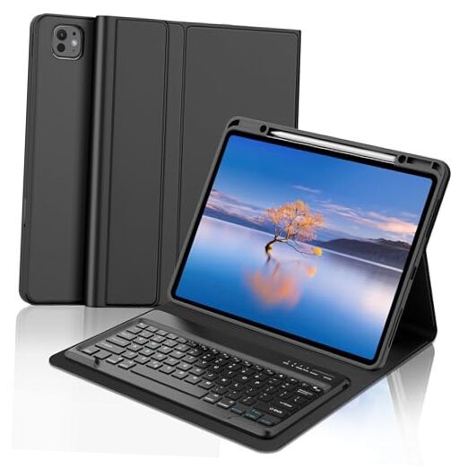 iPad Pro 13 inch Case with Keyboard (M4) 2024, Magnetic Detachable Dark Black-image