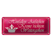 Blechschild Spruch 27X10Cm Hinfalle Aufstehe Krone Richten Dekoration