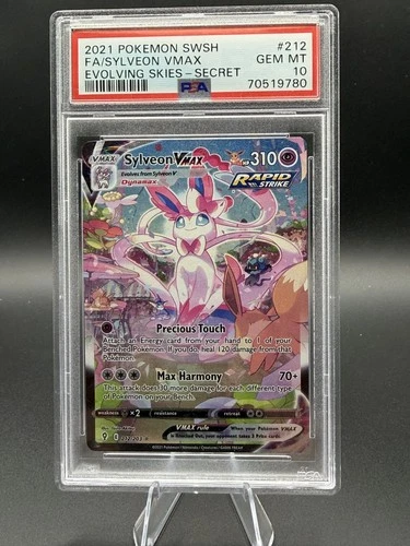 Pokémon TCG Sylveon Vmax SWSH07: Evolving Skies 212/203 Secret Rare - PSA 10