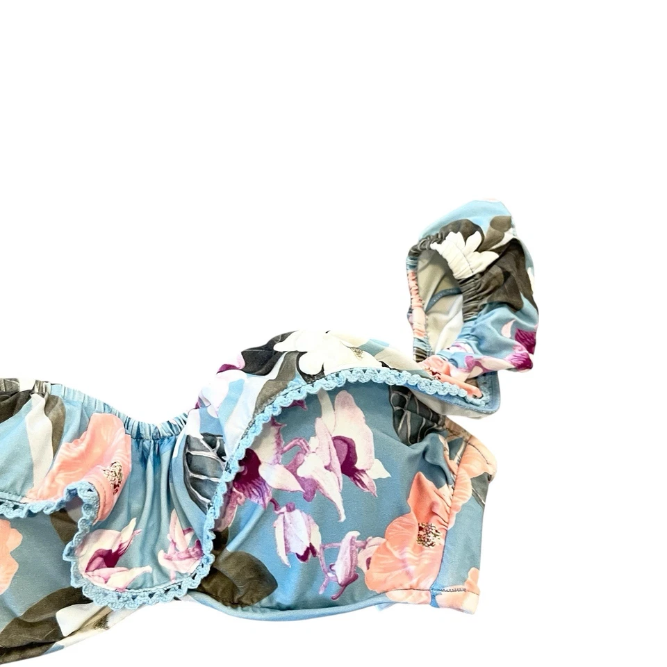 Top de bikini de natación con volantes fuera del hombro jardín acuático SEAFOLLY Australia azul 6 Foto 3 de 4