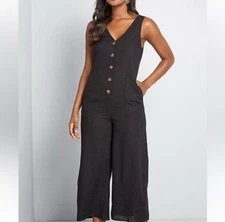 NWOT ModCloth Thoughtful Crop Black Linen Blend Cropped Jumpsuit Size Small
