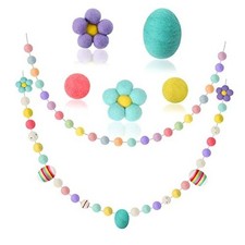 Easter Ball Garlands 2 Pieces Colorful Pom Garlands Wool Felt Ball Hanging Pom 