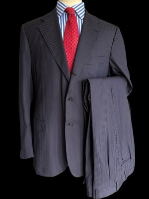 Kiton Marineblau Nadelstreifen Anzug 44L / W38L Blanc Blu Super 180 s Wolle 14 Mikron