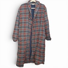 L.L.Bean Fleece Lined Plaid Robe Cotton Lounge House Coat Tartan Mens M VTG