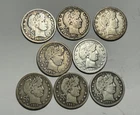1900 TO 1916 VG TO VF BARBER QUARTER LOT / 8 COINS