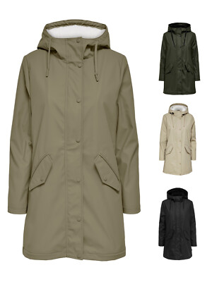 ONLY Damen Regen Mantel OnlSally Raincoat Regenjacke mit Teddyfell XS S M L  XL
