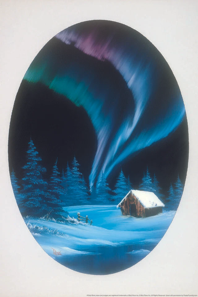 DECOR LOGISTICS Bob Ross Auroras Dance Art Print Painting Laminated Dry Erase Sign Poster 12x18