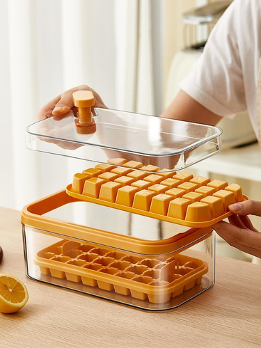 Ice Cube Tray Set with Lid and Bin, 2 Pack of Ice Cube Trays with 64 Ice Cube Mo - Picture 9 of 12