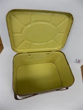 Vintage Brown Metal Picnic Basket with Wooden Handles