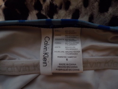 Calvin Klein Size 6 Small One Piece Strapless Swimsuit Blue Black White - Picture 8 of 9