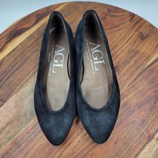 AGL Ballet Flat Shoes Women's 36 / 6 Black Suede Shimmer Pointed Toe Loafers