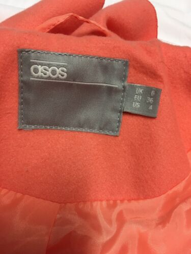 NEW ASOS Women’s Size 4 Belted Lined Coral Coat Stand Up Ruffled Collar - Picture 5 of 9