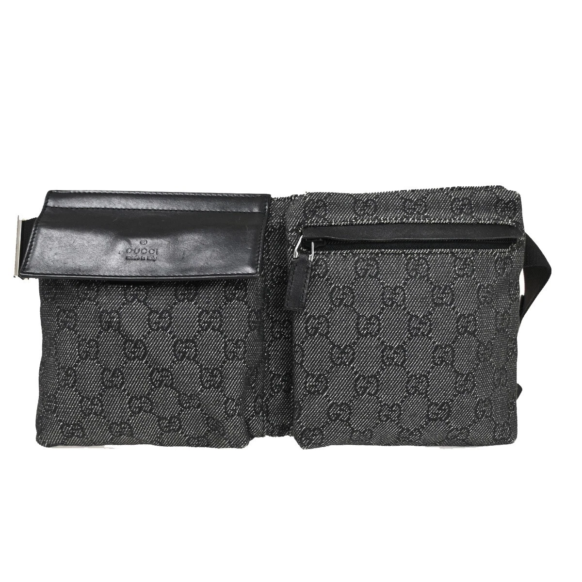 Sac bourm motif GUCCI ceinture toile cuir noir argent Italie 85RJ504