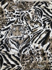 VTG Jersey Knit Tigers Cheetahs Brown Black on White Cotton 2Y x 56"W Manes Org.
