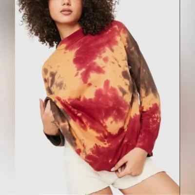 Free People Be Free Tie Dye Oversize Tee Top, Red Brown, X-Small, RRP $58