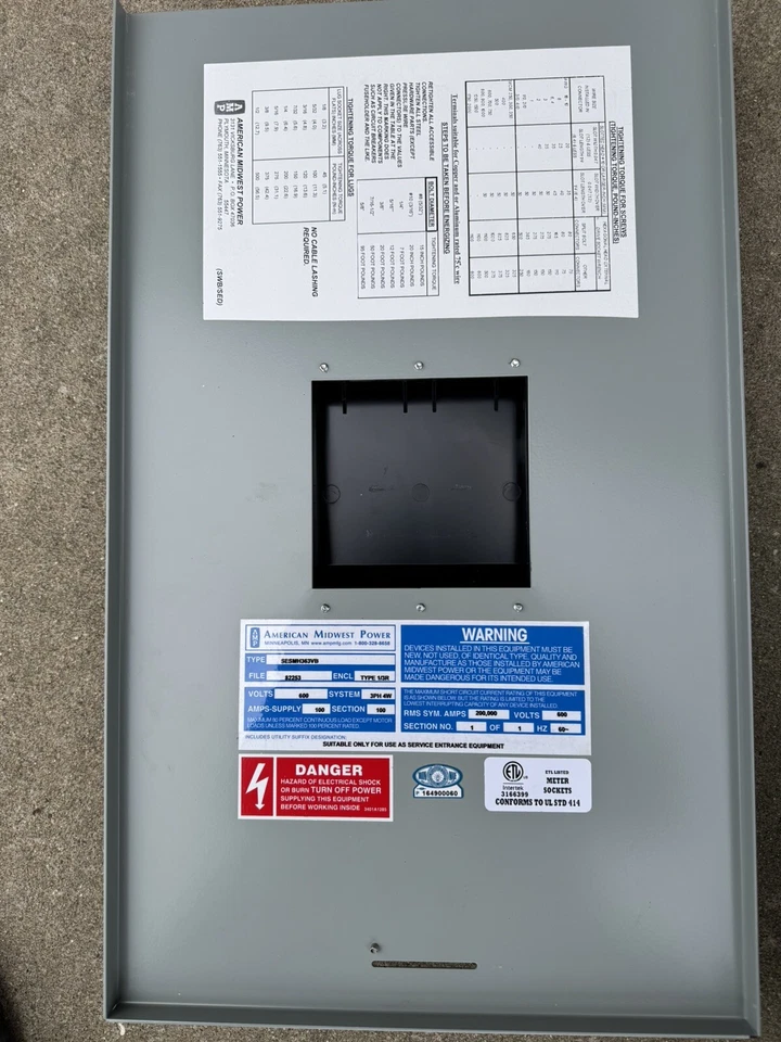 American Midwest Power AMP SESMH363VB Medidor 600V 100Amp 82253 Tipo 1/3R Servicio Foto 4 de 4
