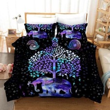 3D Purple Bohemian Elephant Quilt Cover Set Duvet Cover Bedding Pillowcases